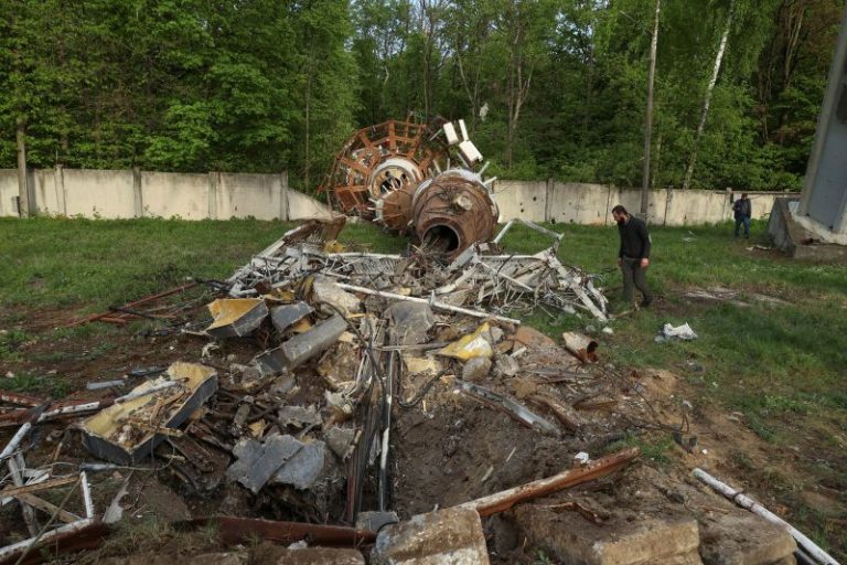 Top of Kharkiv’s giant TV tower crashes to ground after Russian missile strike