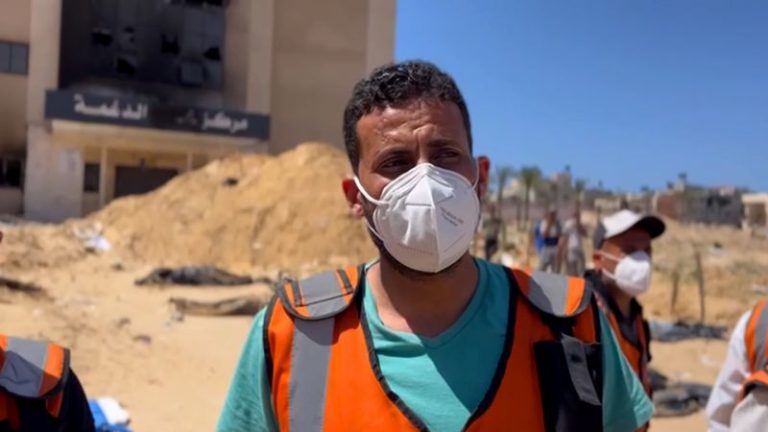 More than 300 bodies found in mass grave at Gaza hospital, says Gaza Civil Defense